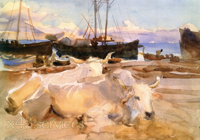John Singer Sargent - Ochsen am Strand von Baia Golf von Neapel - Oxen on the Beach at Baia Bay of Naples